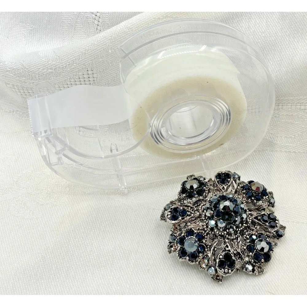 Vintage Silver Tone Floral Brooch Hematite Gray Rhinestone Pin‎ 2